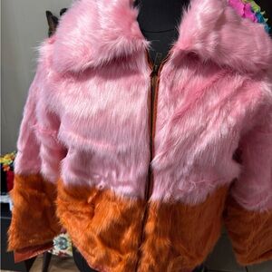 Pink and Orange Faux Fur Jacket